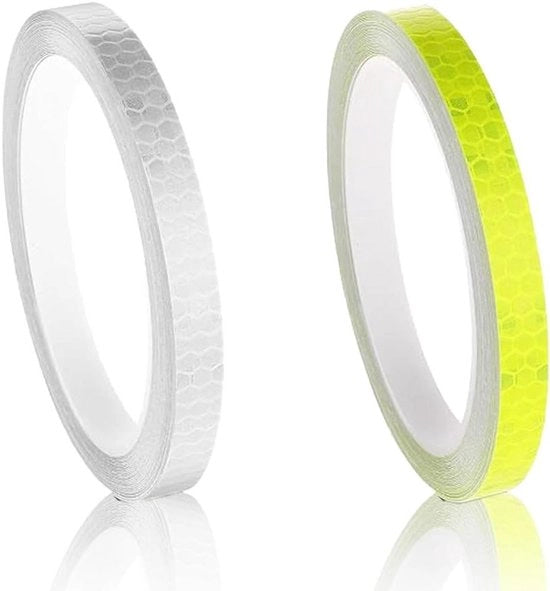 Nastro Adesivo Riflettente 10mm x 8m - Nastro di Avviso Visibile Sticker Idrorepellente per Auto Moto Bicicletta Caschi di Sicurezza - 2 Rotoli