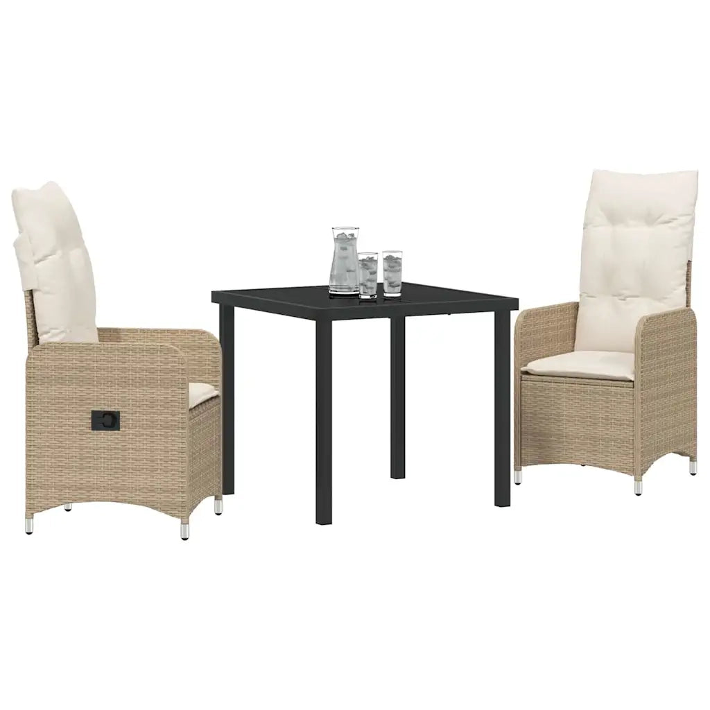 Set da Pranzo per Giardino con cuscino 3 pcs Beige polyrattan