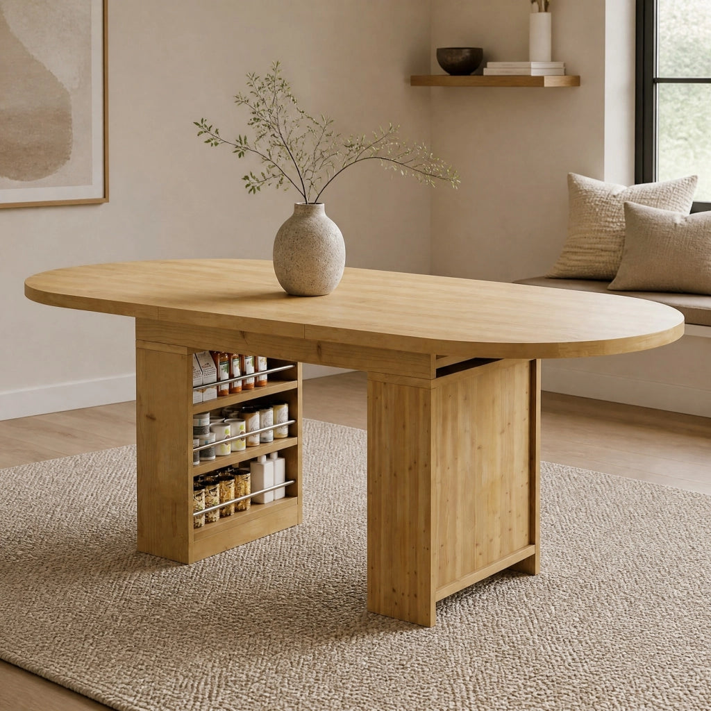 Tavolo da pranzo allungabile 150/200 x 90 cm con vano portaoggetti, colore rovere