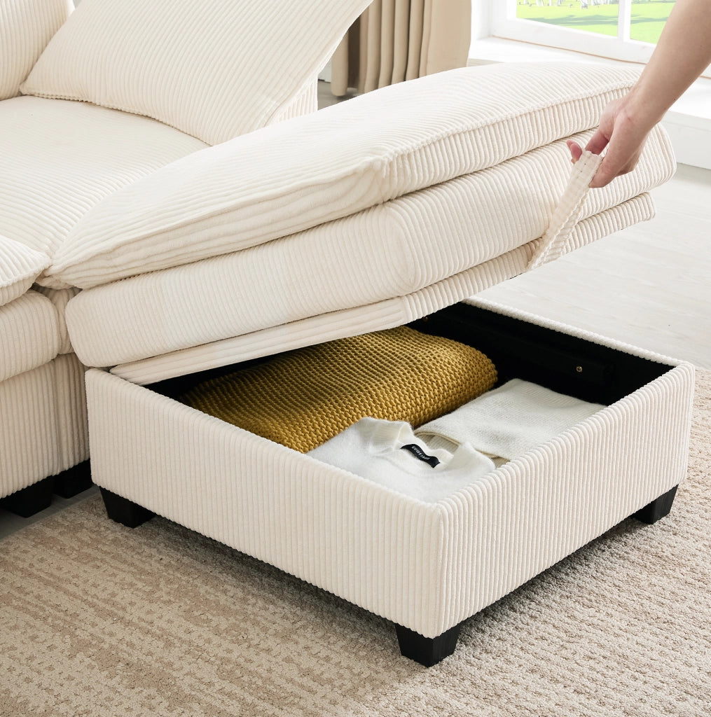 Divano modulare 6 posti in velluto a coste beige con USB