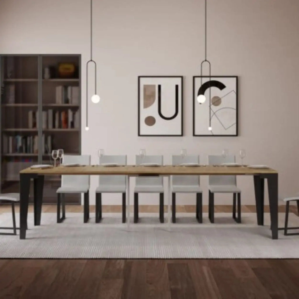 Consolle allungabile 90x40/300 cm Flame Evolution quercia natura telaio e gambe antracite