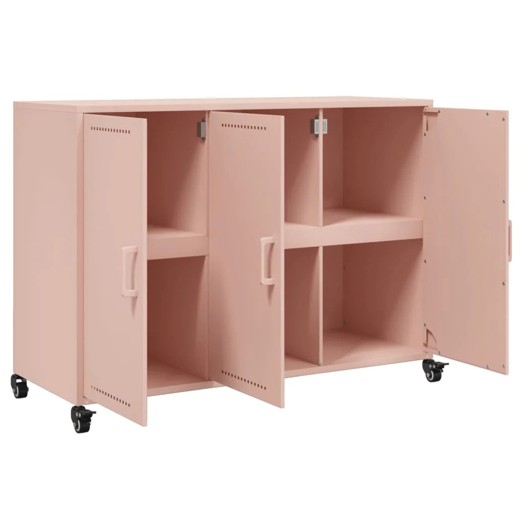 Credenza cassettiera armadio mobile contenitore organizer per cucina soggiorno salotto 100,5 x 39 x 72 cm acciaio rosa 02_0036193