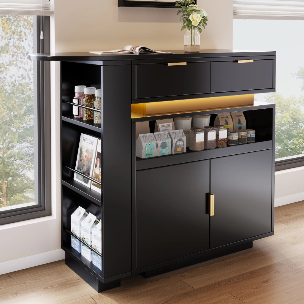 Tavolo Bar Allungabile con Contenitore e LED ¨C MINIMAL ¨C Nero 115-183x40x99 cm