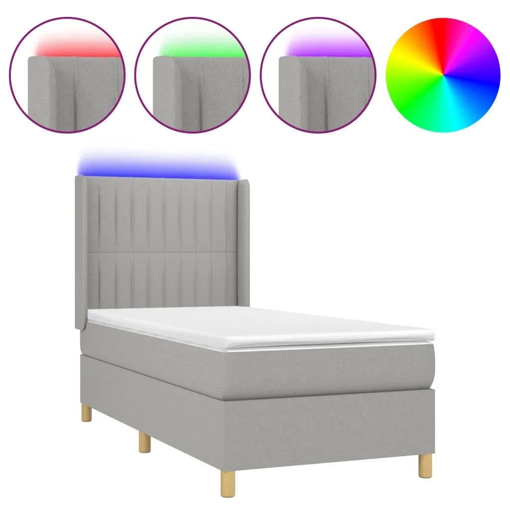 Letto a Molle Materasso e LED Grigio Chiaro 90x190 cm Tessuto cod mxl 64148