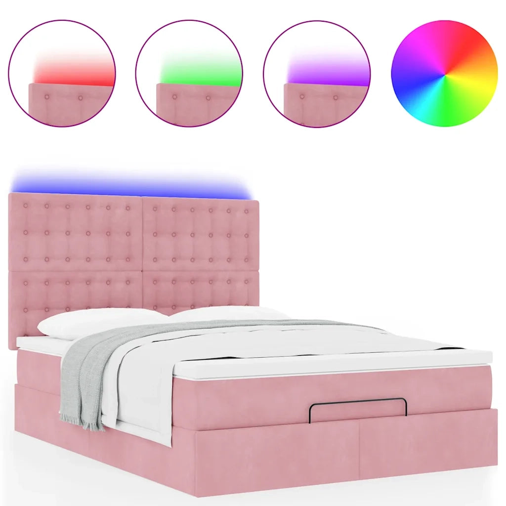 Struttura Letto Pouf con Materassi Rosa 140x200 cm in Velluto 3314473