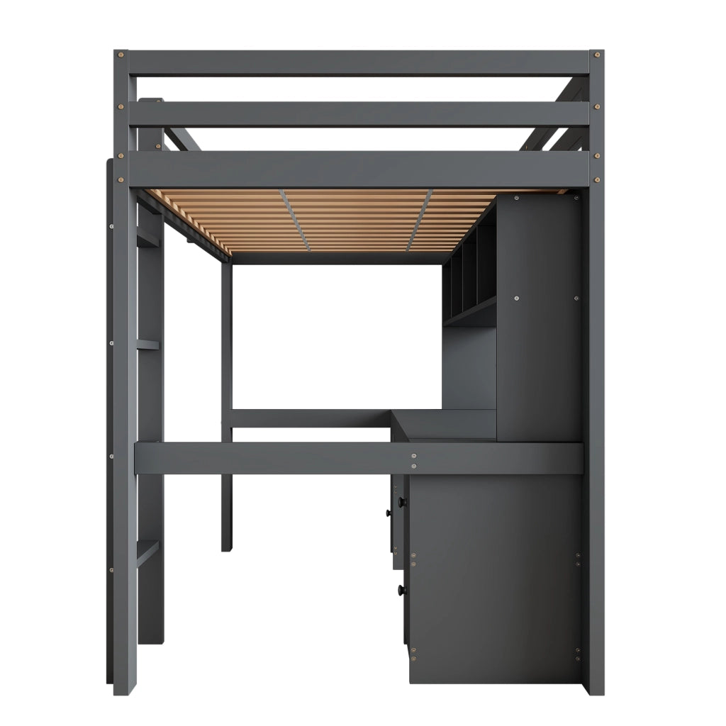 LETTO A SOPPALCO 90 x 200 cm con scrivania, cassetti, grigio