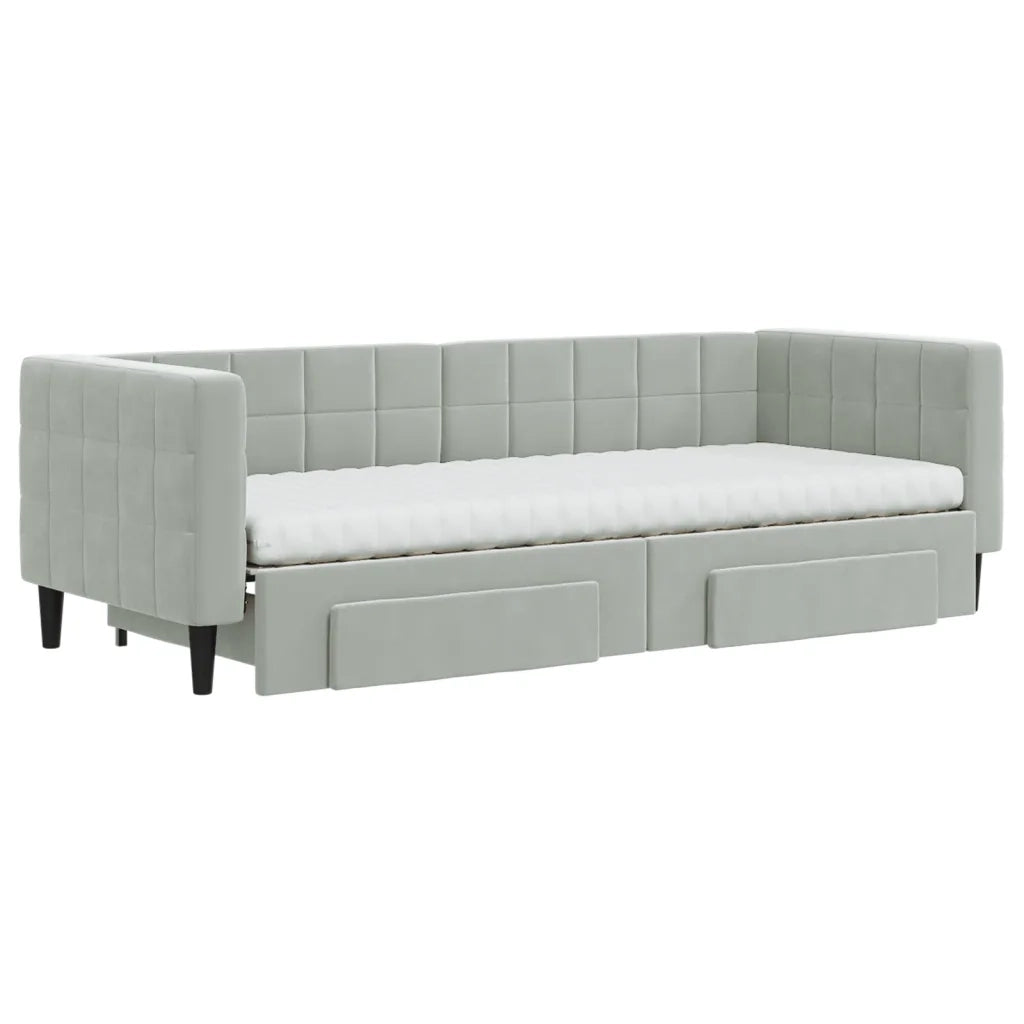 Divano Letto Estraibile Cassetti Grigio Chiaro 80x200cm Velluto 3196756