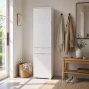 Armadio Colonna 2 Ante con Cassetto Bianco Già Montato | Mobile Multiuso Salvaspazio con Ripiani Regolabili | Armadietto Alto per Bagno, Cucina e Lavanderia