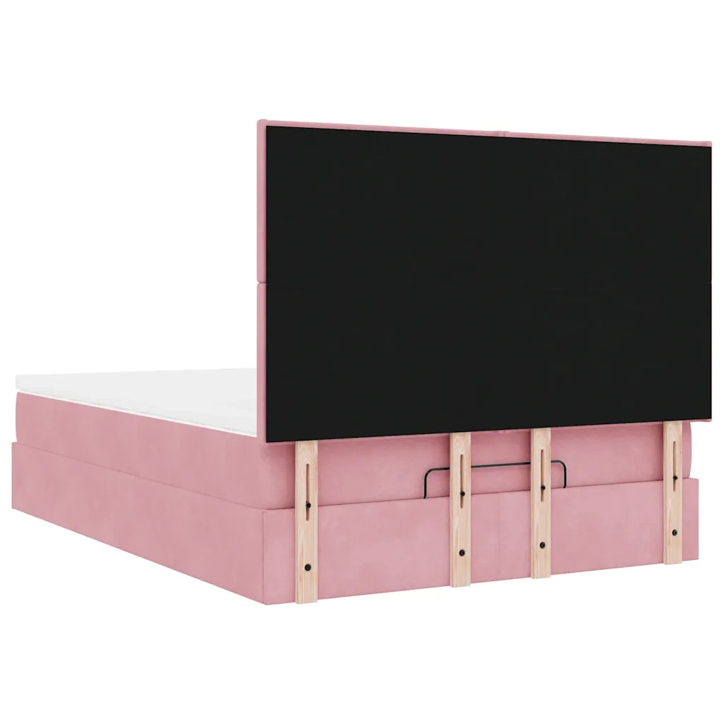 Struttura Letto Pouf con Materassi Rosa 140x190 cm in Velluto 3314251