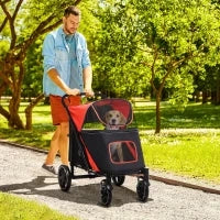 Passeggino per Cani Pieghevole con Ingressi a Cerniera e Finestre a Rete, 112x65x100 cm, Nero e Rosso