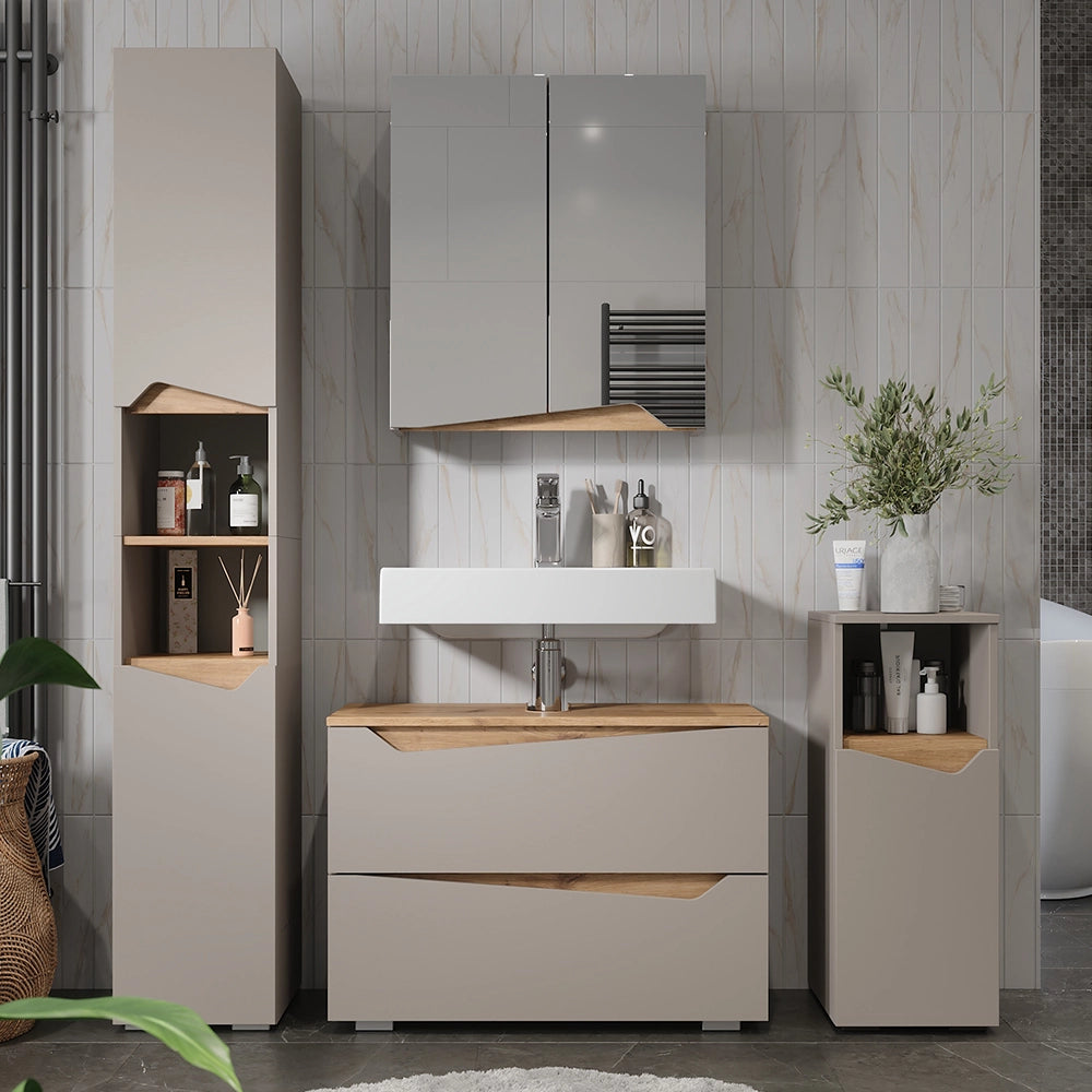 Vicco Set di mobili da bagno Greige/Artigianale 4 parti