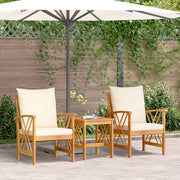 Set da giardino 3 pezzi con cuscini in legno massello di acacia