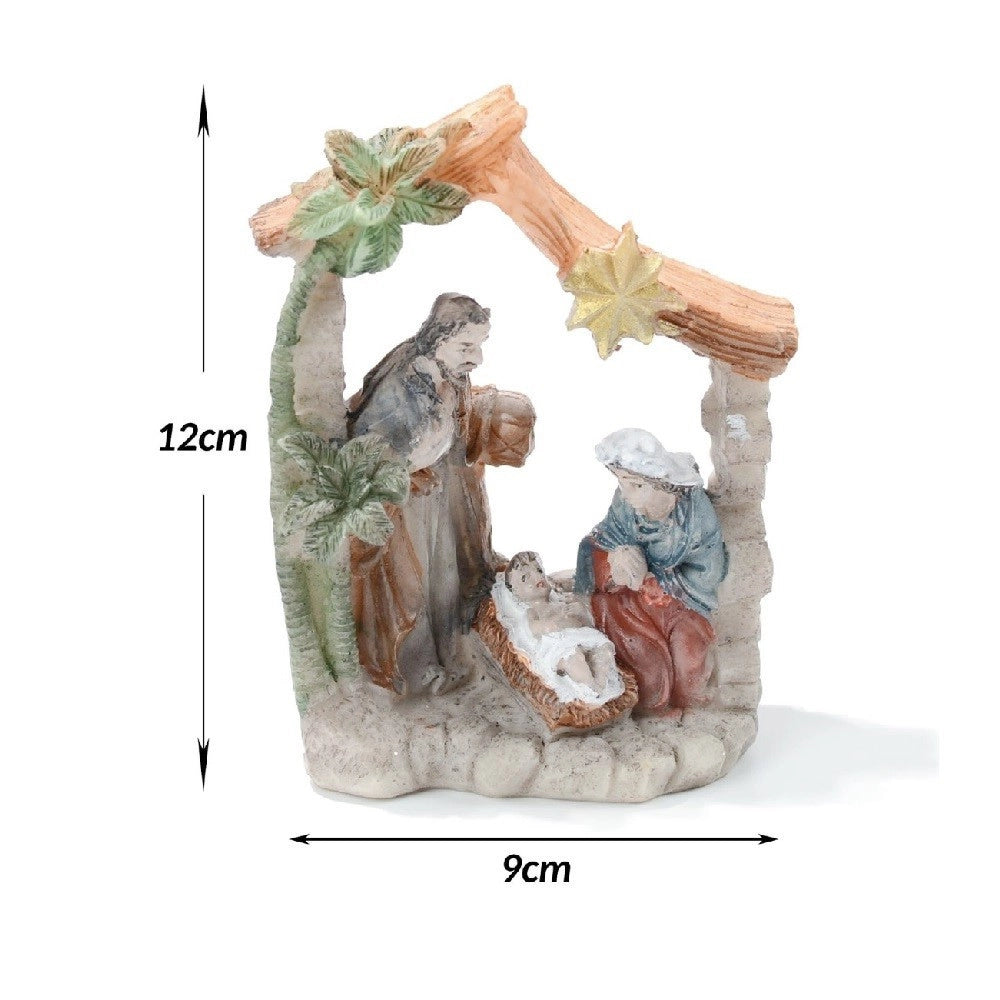 Trade Shop - Presepe Natività In Resina Scenario Sacra Famiglia Decorazioni Natalizie 12x9cm -