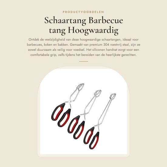 Tang per barbecue e cucina in acciaio inossidabile - 3 pezzi - Manico in silicone - Multifunzionale - Resistente al calore fino a 600°C - Prevenzione delle lesioni da cibo - Tang per griglia