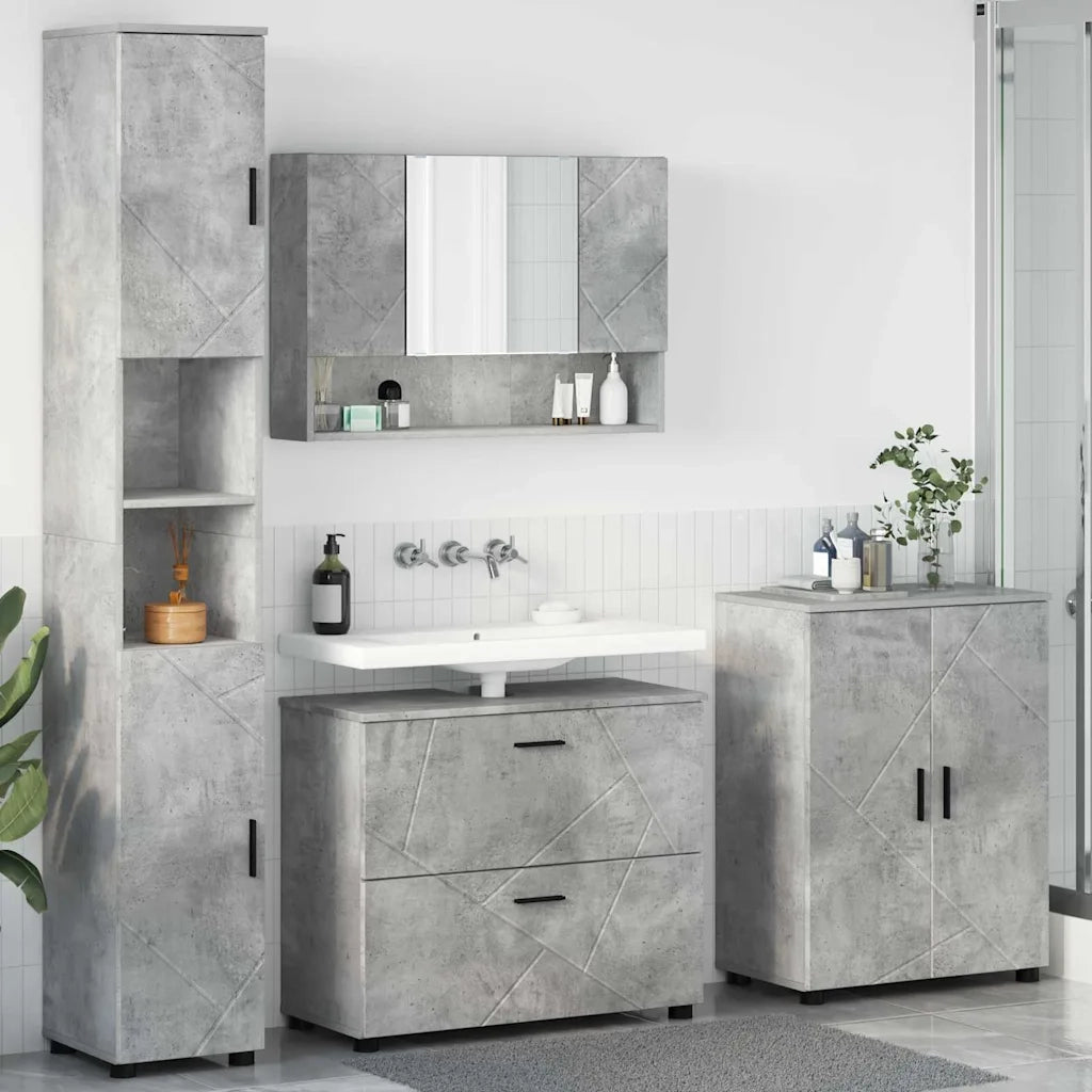 Set di mobili per il bagno con cassetto 4 pcs Grigio cemento