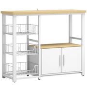 Scaffale da cucina con ripostiglio, 100x35x80 cm, bianco, con 3 cesti e armadio