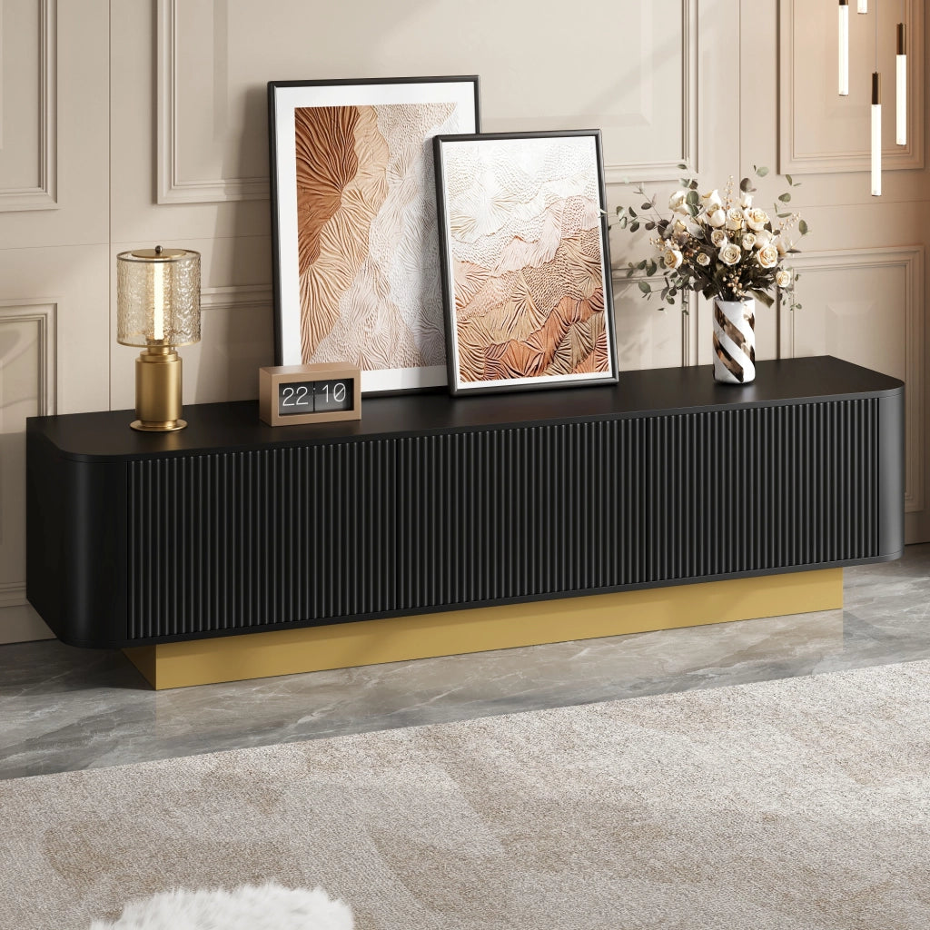 Mobile TV moderno 170 x 40;5 x 47 cm con 3 ante e gestione cavi; nero
