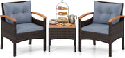 Set di Mobili a 3 Pezzi, Set da Bistrot in Rattan per Esterni con Tavolino, Cuscini Morbidi, Set da Conversazione in Legno d'Acacia per Patio, Cortile, Bordo Piscina (Grigio)