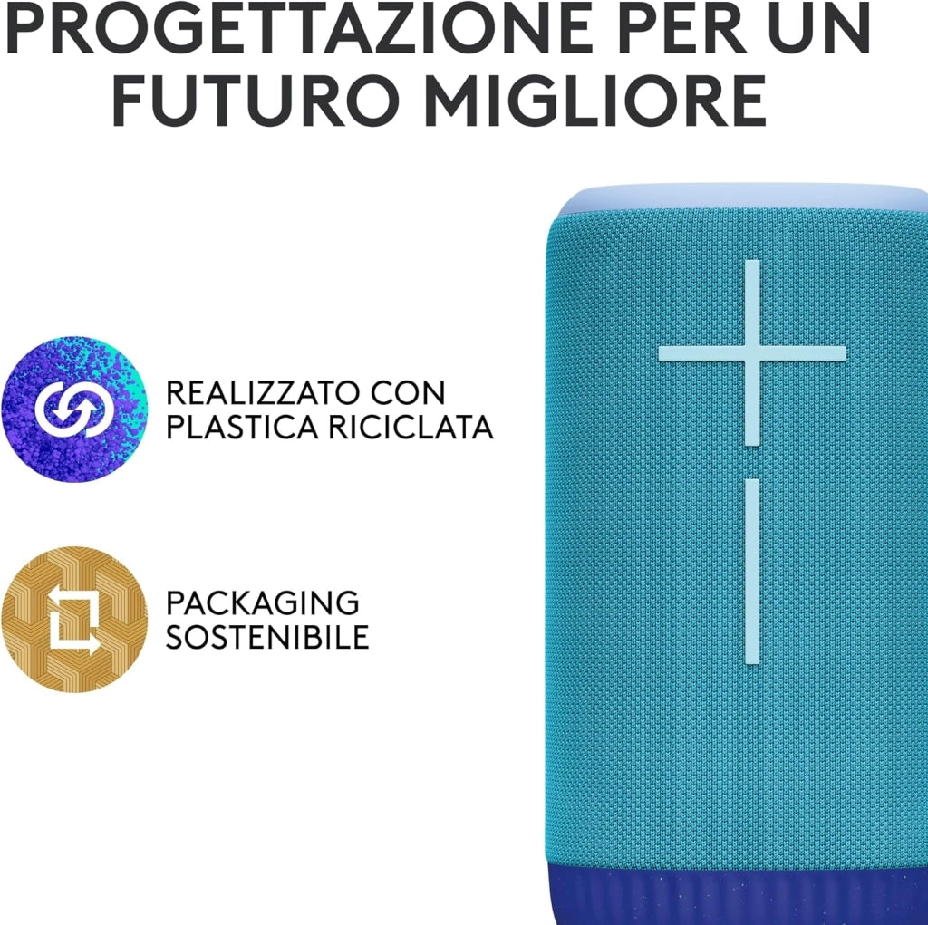 Ultimate Ears EVERBOOM Altoparlante Bluetooth wireless portatile, bassi ottimali, audio a 360 gradi, IP67 impermeabile e galleggiante, fino a 20 ore di durata della batteria- Blu
