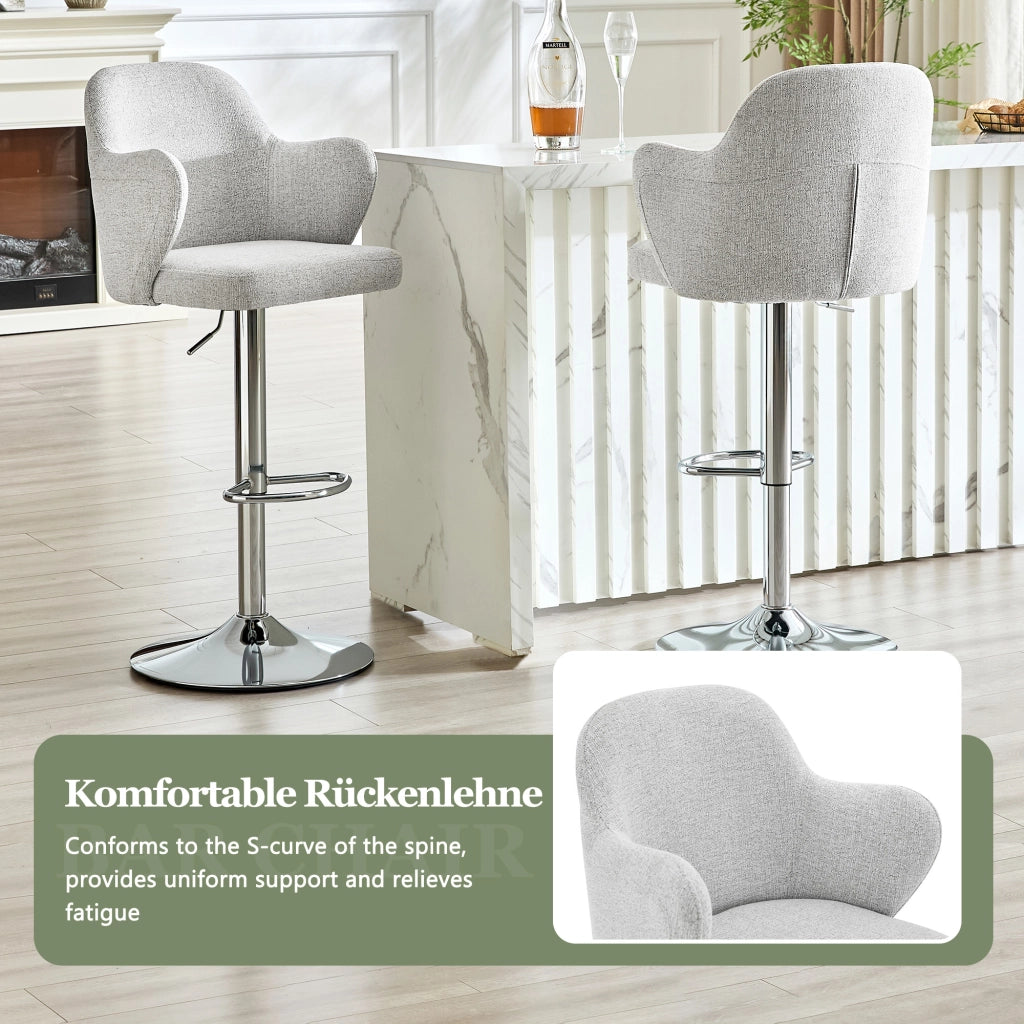 Sgabello da Bar Set da 2 Girevole a 360° con Braccioli e Altezza Regolabile in Tessuto Grigio Chiaro 88 × 49 × 54.5 cm