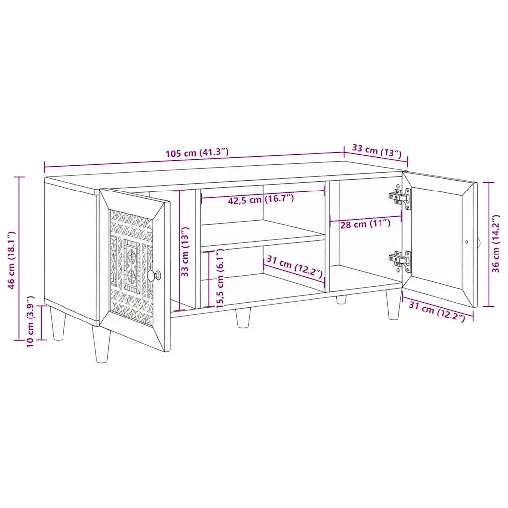 vidaXL Mobile TV Bianco 105 x 33 x 46 cm legno massello di mango