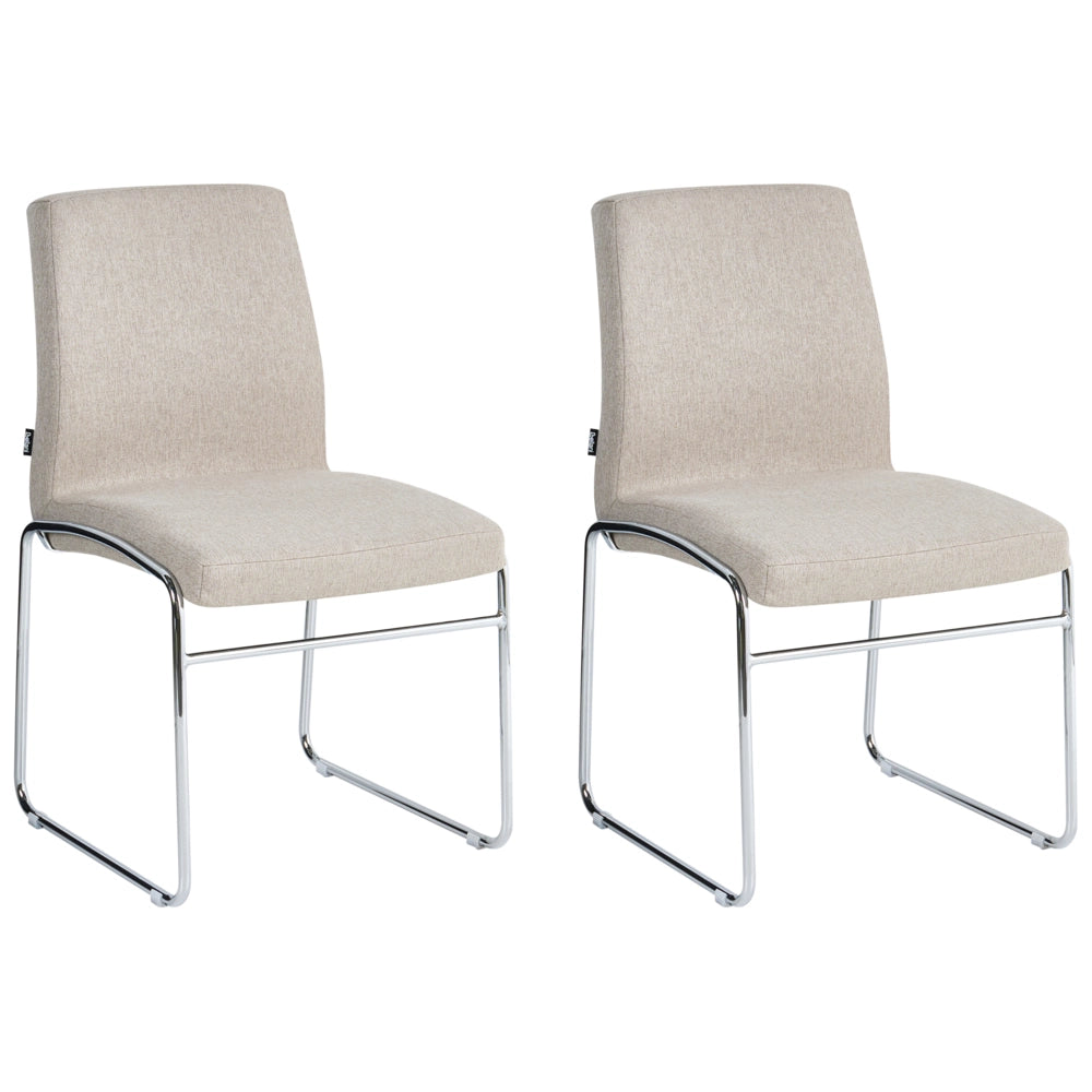 Set di 2 sedie da pranzo imbottite con braccioli, rivestimento beige, base in metallo design moderno