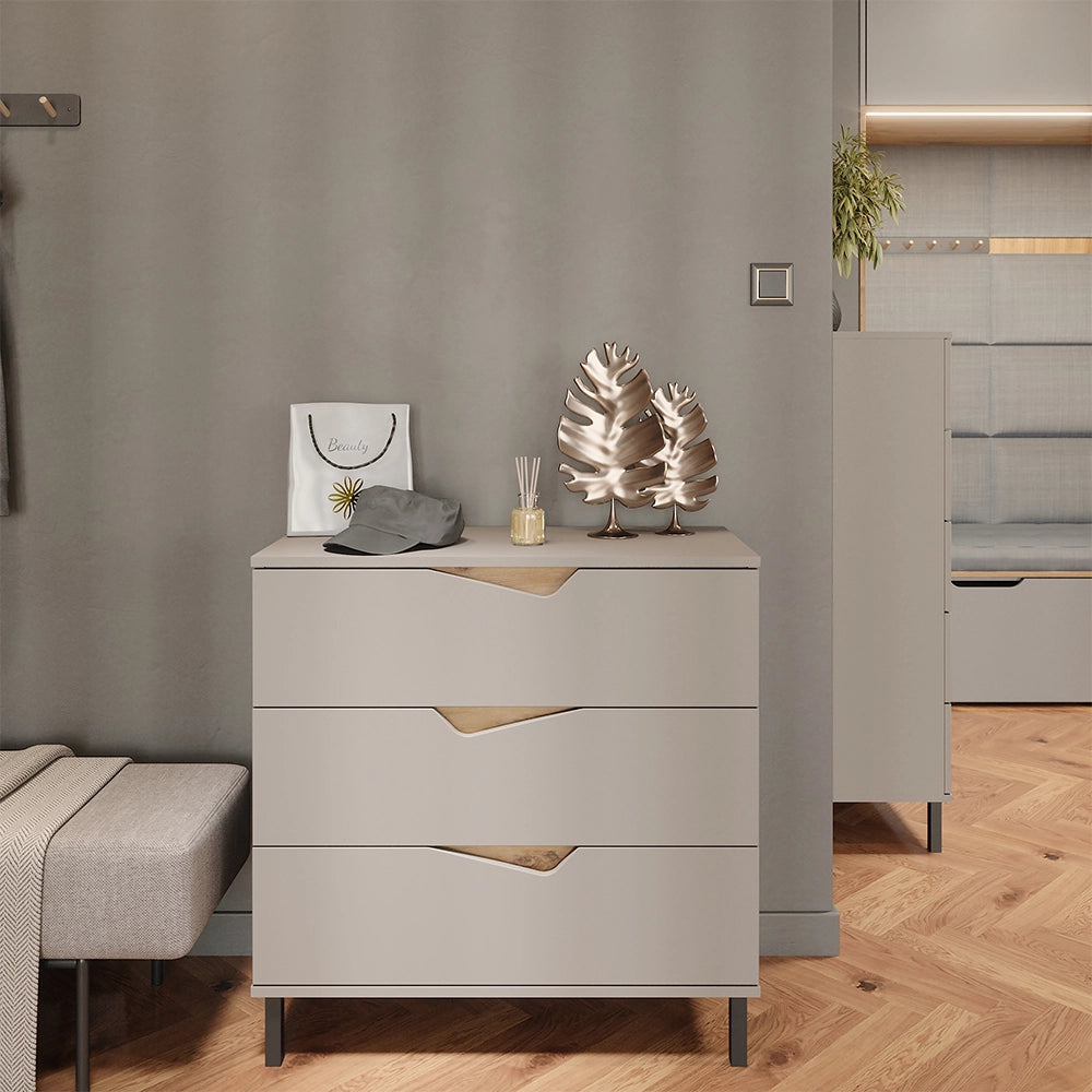 Vicco Cassettiera per camera da letto Greige/rovere artigianale 80 x 81.2 cm con 3 cassetti