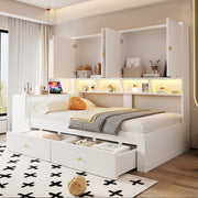 Letto multifunzione 90 x 200 cm con scrivania; cassetti; LED e prese; bianco