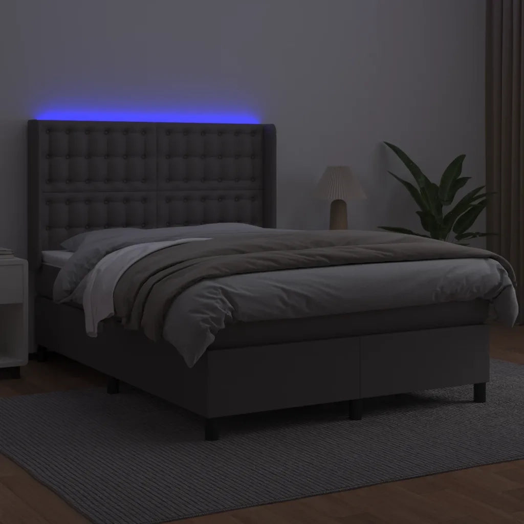 Giroletto Molle con Materasso e LED Grigio 140x200cm Similpelle 3139389