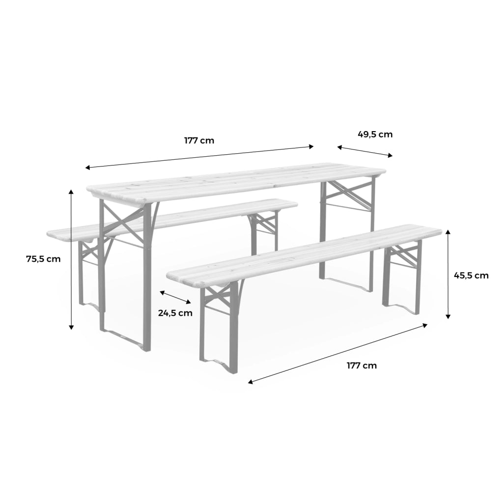 Set 2 tavoli da giardino pieghevoli in legno con 2 panche, marrone