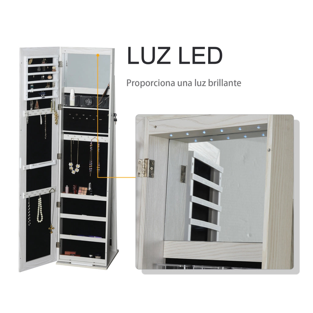 Armadio con Specchio e Luci LED ¨C Zephmum ¨C Bianco con Vena Legno