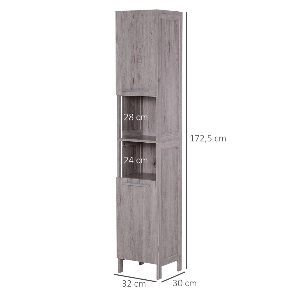 EasyComfort Colonna Bagno in MDF con 2 Armadietti e 2 Ripiani Aperti, 30x32x172.5 cm, color Legno
