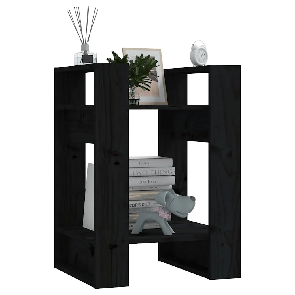 Libreria Divisorio-Scaffale per Libri-Mobile di Stoccaggio Nero 41x35x57 cm in Legno Massello di Pino