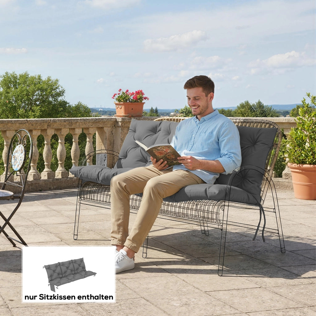 Cuscino per panca 3 posti con schienale e tasche laterali ¨C zephmum ¨C grigio scuro 150x100x10 cm