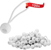 100 cordoni bungee elastici con pallina di plastica, ganci elastici, cinghie bungee per tende, gazebo, tende, alta tensione - Bianco