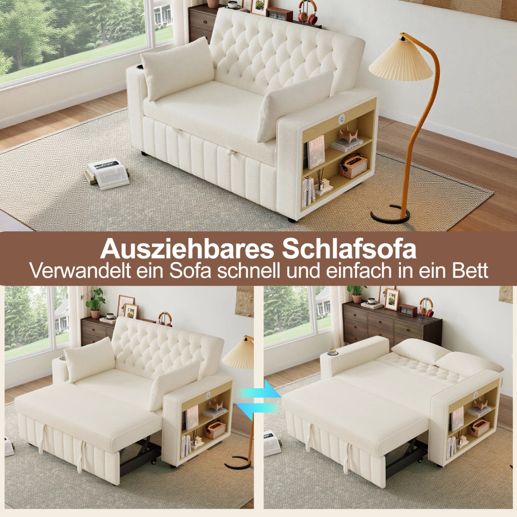 DIVANO LETTO 140x137x84 cm in Chenille Beige, 2 posti, 2 cuscini