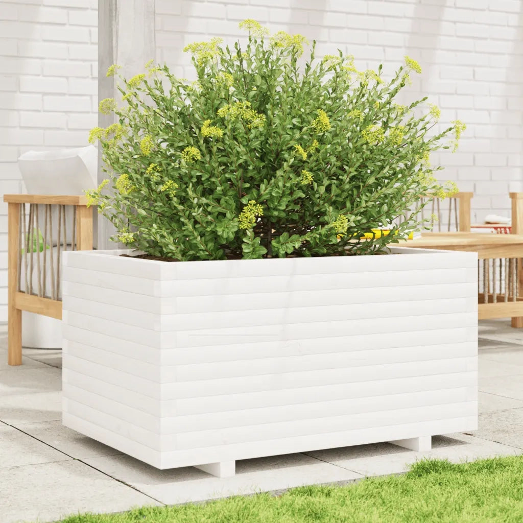 Fioriera | Cassetta per fiori | Vaso da Giardino Bianca 90x60x49,5cm Legno Massello di Pino