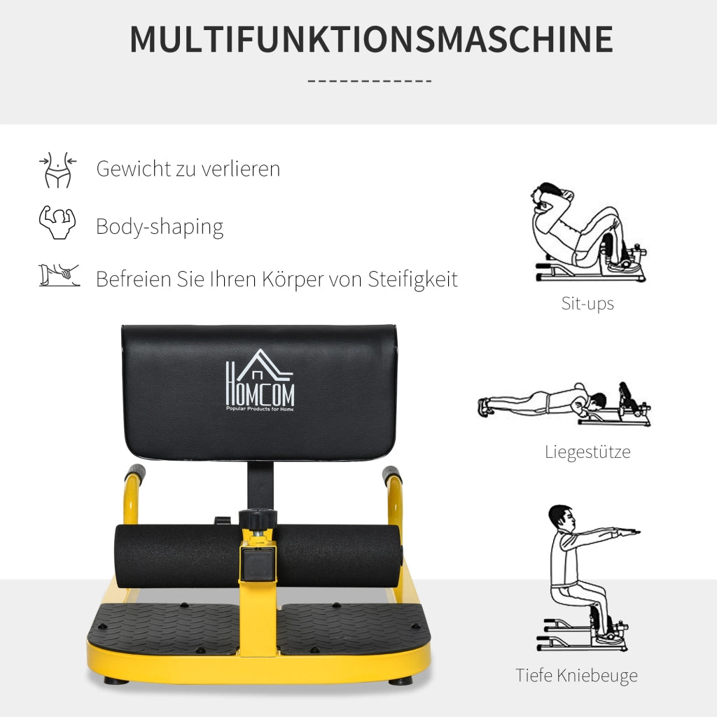 Sissy Squat 3 in 1 ¨C Xylo ¨C Trainer per gambe, addominali e glutei, acciaio, giallo+nero, 120 kg