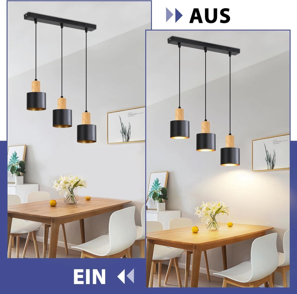 ZMH Lampada a sospensione E27 nera a 3 luci altezza regolabile stile vintage adatta per sala da pranzo o cucina