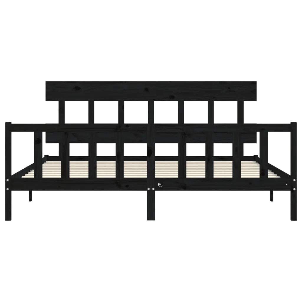 Giroletto con Testiera Nero 200x200 cm in Legno Massello 3193360