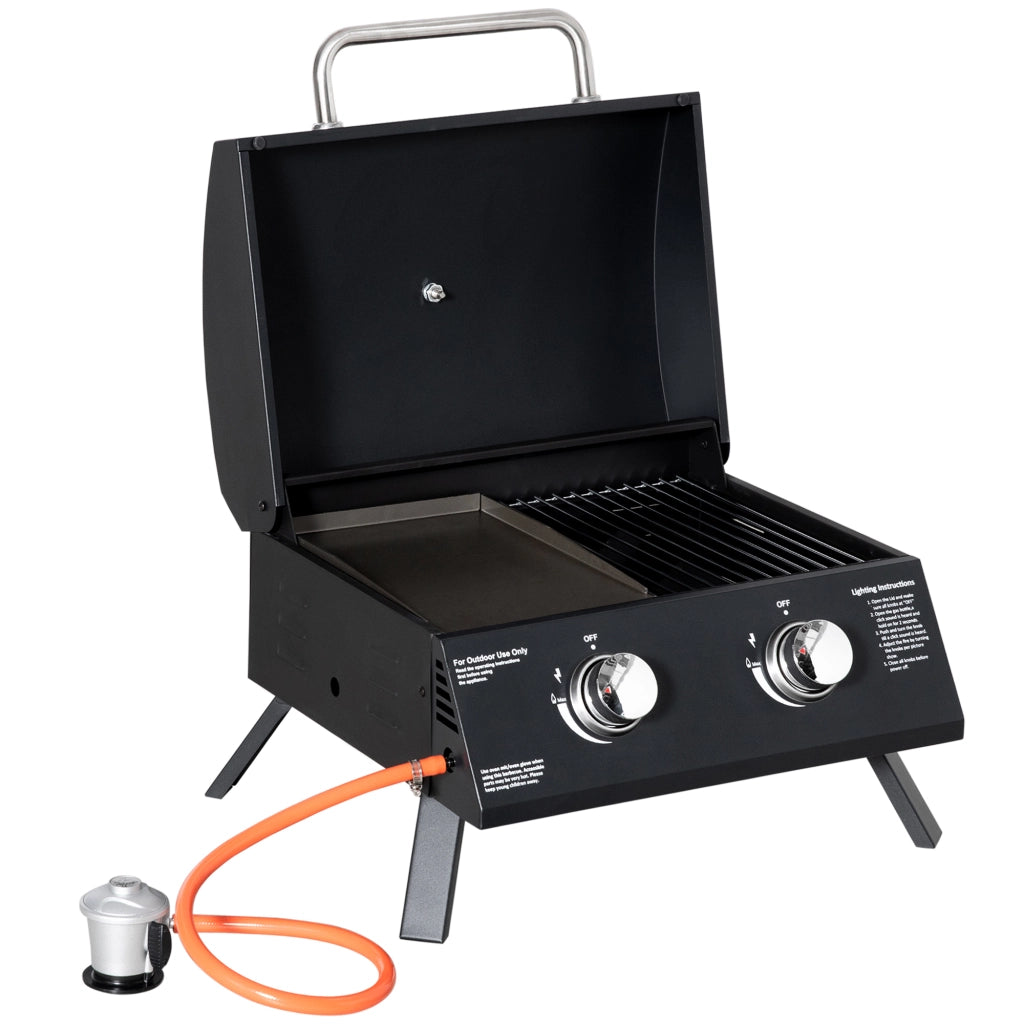 Barbecue a Gas da Tavolo Pieghevole 2 Fuochi ¨C zephmum ¨C Nero 55x46.5x41 cm