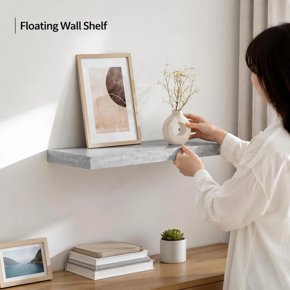 Floating Shelf, Concrete Grey, 60x23.5x3.8 Cm, MDF