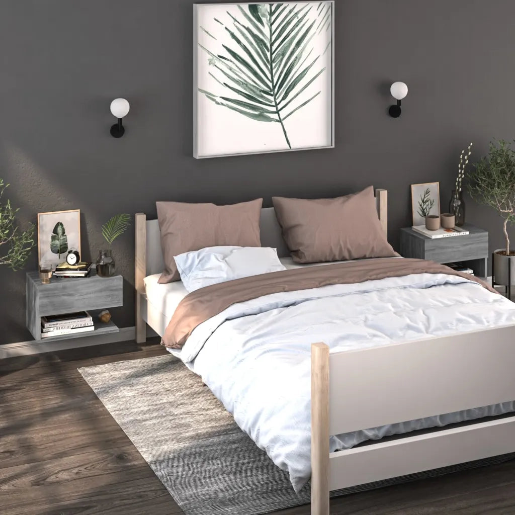 Comodini a Muro 2 pz-Set di 2 Tavolino da notte Grigio Sonoma 938237