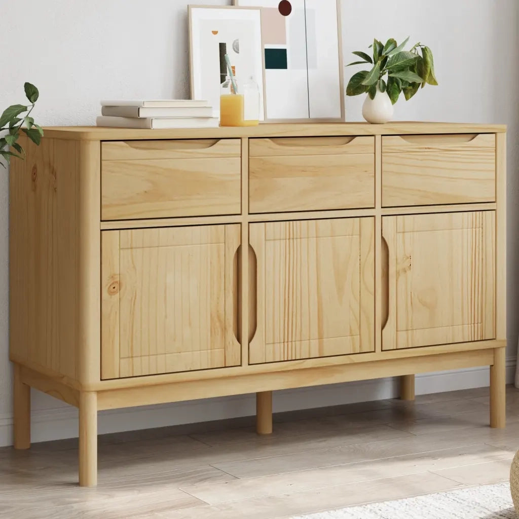 Credenza-Buffet-Armadio da cucina FLORO Marrone Cera 114x43x74 cm in Legno di Pino