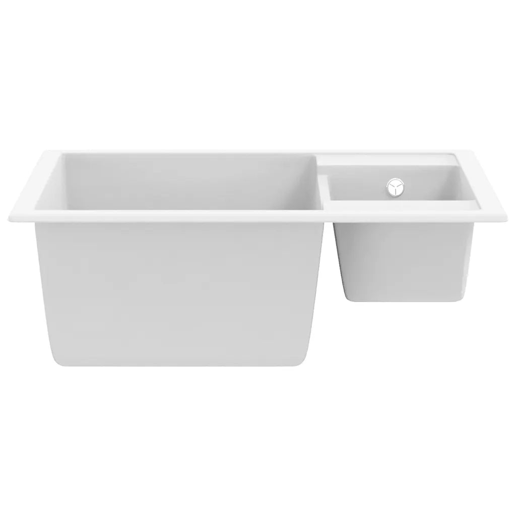 Lavello da Cucina Doppio con Foro Troppopieno Bianco in Granito cod mxl 54314