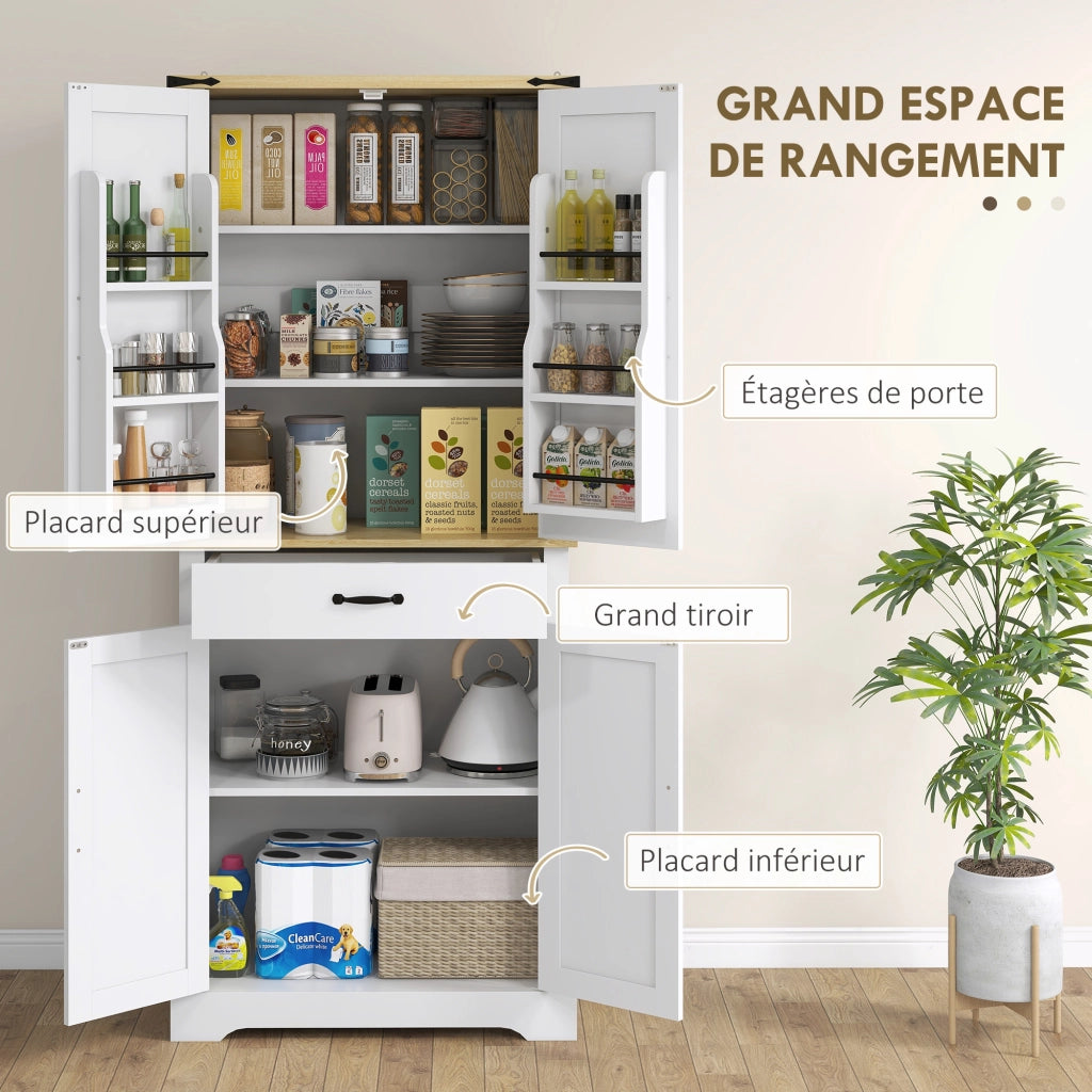 Armadio da cucina ¨C zephmum ¨C 4 ante, 6 ripiani, 1 cassetto, bianco, 76.5x40x181 cm