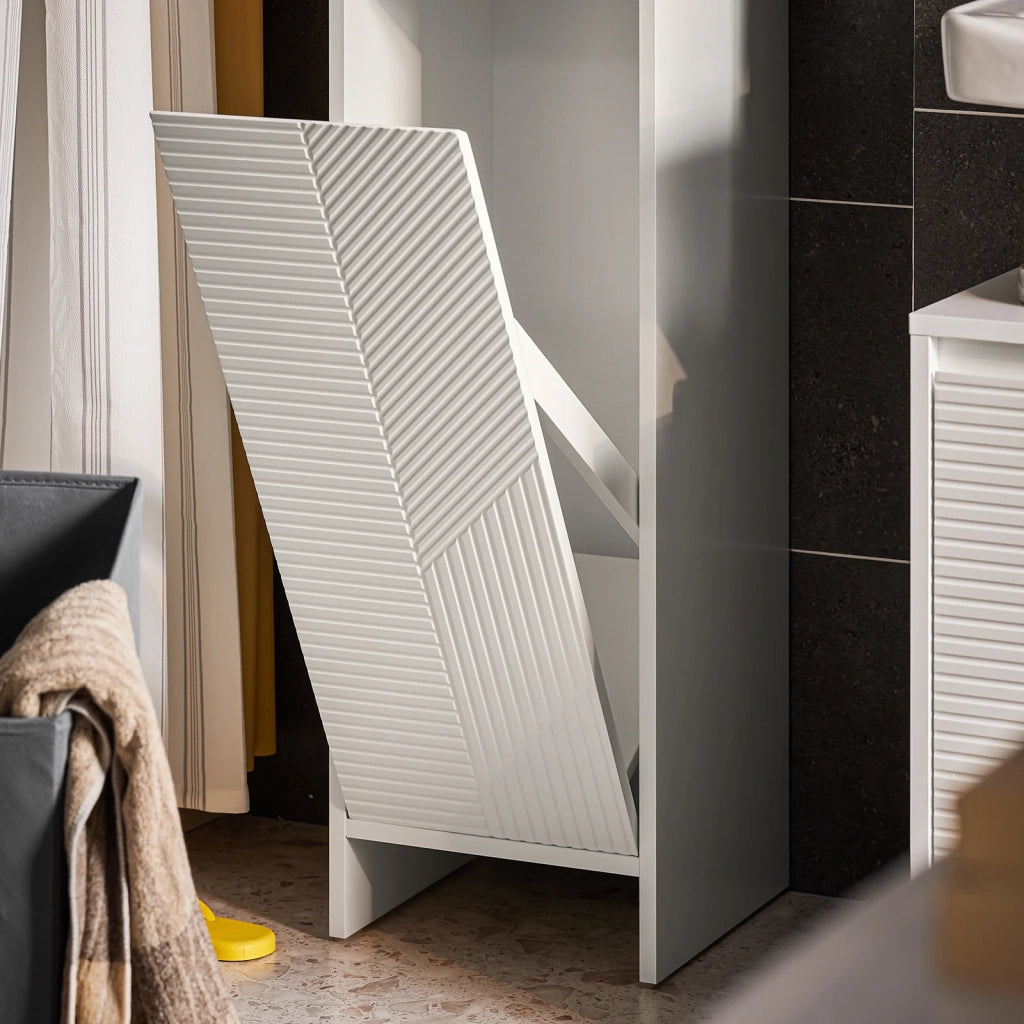 Portabiancheria Bianco per Bagno, Mobiletto Salvaspazio con Cesto per Biancheria, 30x30x87cm BZR154-W