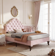 Letto imbottito 90x200 con testiera regolabile in velluto rosa