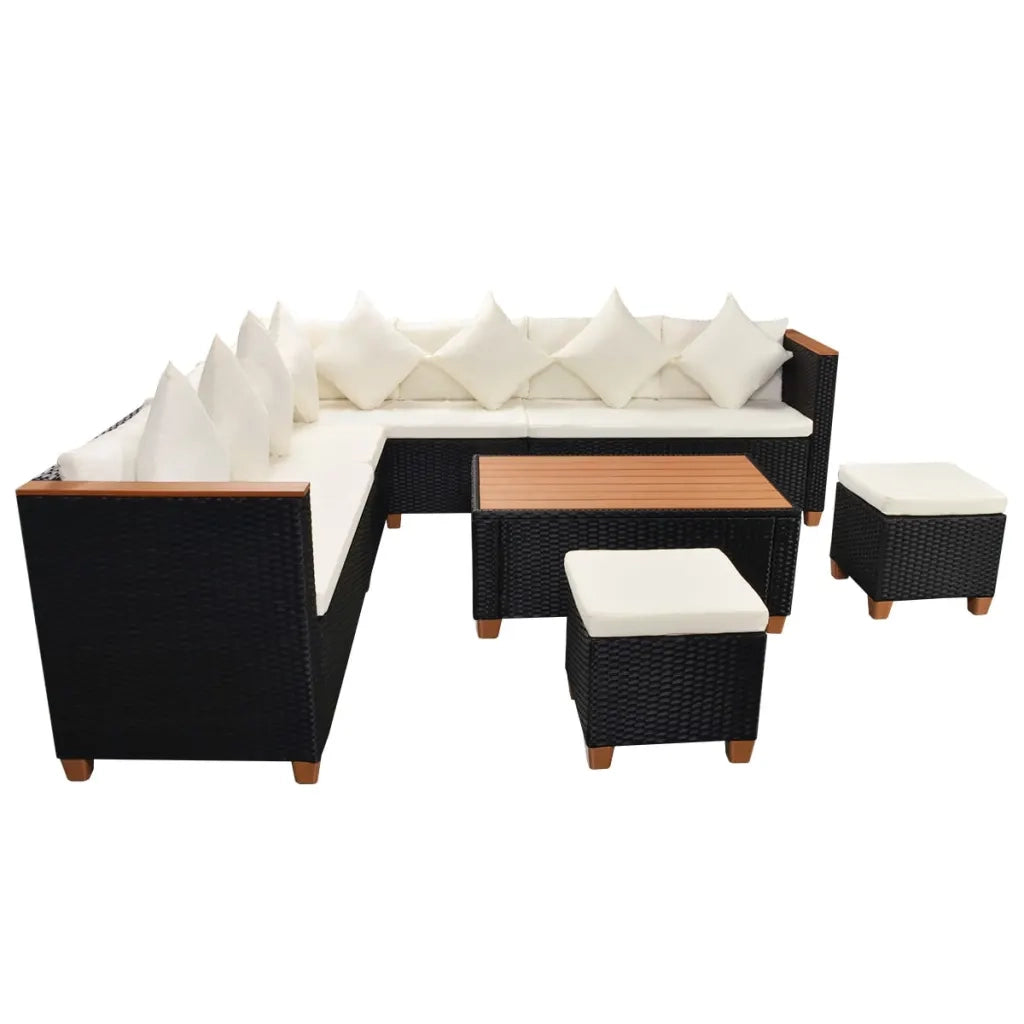 Set Divani da Giardino 7 pz con Cuscini in Polyrattan Nero 42999