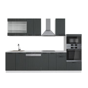 Cucina componibile Fame-Line Antracite rustico/Bianco 300 cm con armadio alto, PL Marmo Vicco